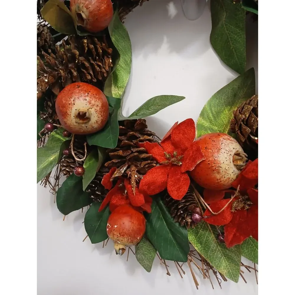 Winter Door Wreath Beautiful Pomegranate Realistic Holiday Christmas Arrangement